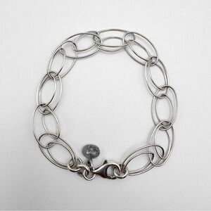 Oval double link bracelet, 925 silver, signed and tested 7”, minimal style VTG